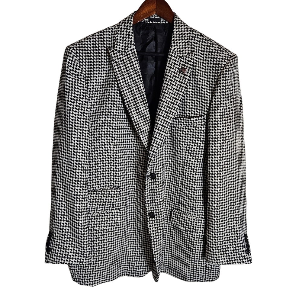 Stacy Adams Black White Houndstooth Blazer Sz XL Sports Coat Casual Suit Jacket
